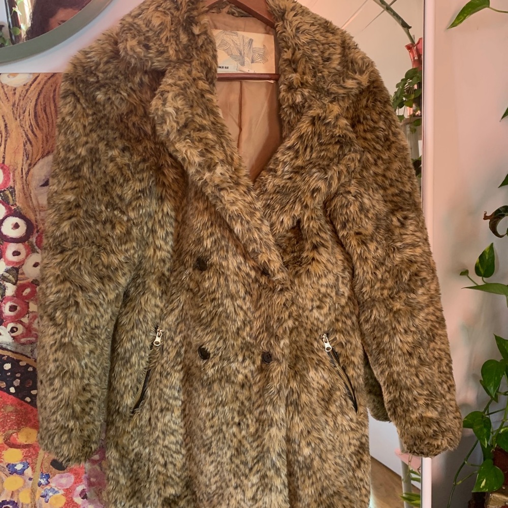 Double-Breasted Cheetah Print Faux Fur